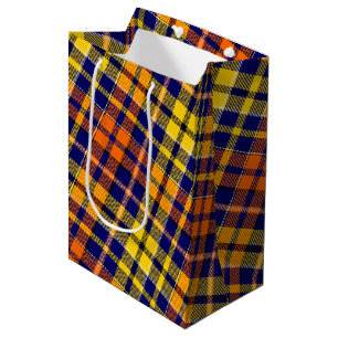 Blue Yellow Orange Plaid Tartan Design Medium Gift Bag