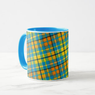 Blue Yellow Orange Plaid Tartan Design  Mug