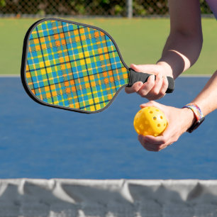 Blue Yellow Orange Plaid Tartan Design Pickleball Paddle
