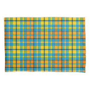 Blue Yellow Orange Plaid Tartan Design Pillowcase
