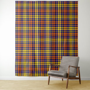 Blue Yellow Orange Plaid Tartan Design  Tapestry