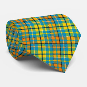 Blue Yellow Orange Plaid Tartan Design Tie