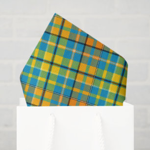 Blue Yellow Orange Plaid Tartan Design Tissue Paper