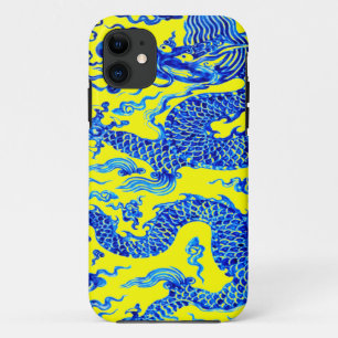 Blue Yellow Oriental Dragon Art Iphone Case