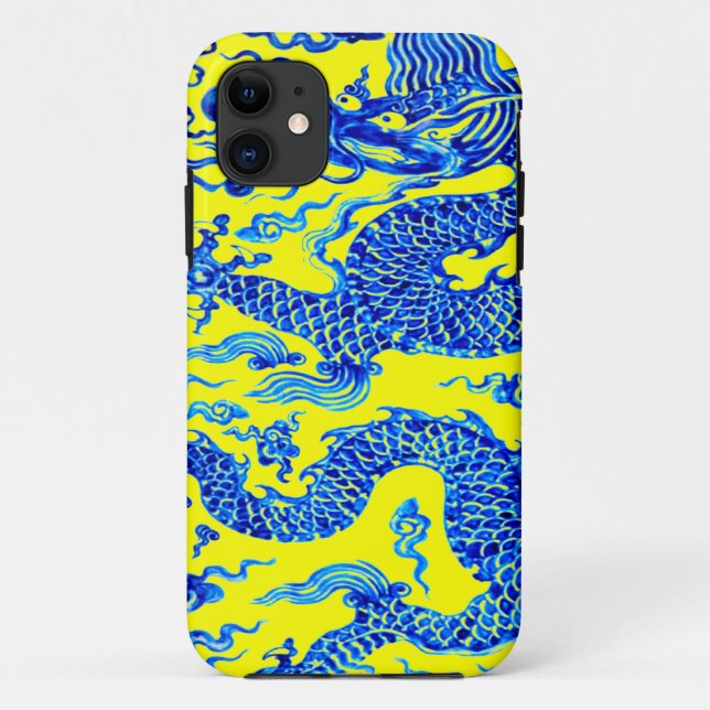 Blue Yellow Oriental Dragon Art Iphone Case (Back)