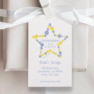 Blue & Yellow Original Buttons Star Handmade Love Gift Tags