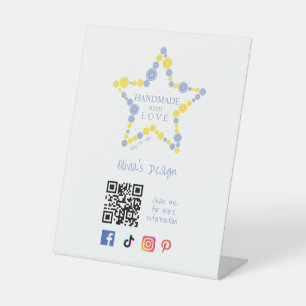 Blue & Yellow Original Buttons Star Handmade Love Pedestal Sign