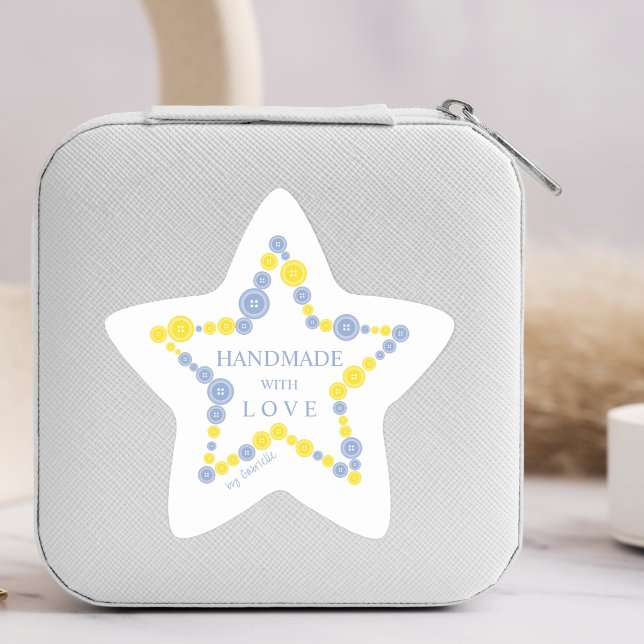 Blue & Yellow Original Buttons Star Handmade  Sticker (Blue & Yellow Original Buttons Star Handmade with Love Quote Star Sticker for Handymarkers. )