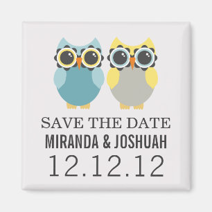 Blue & Yellow Owl Design Save The Date Magnets