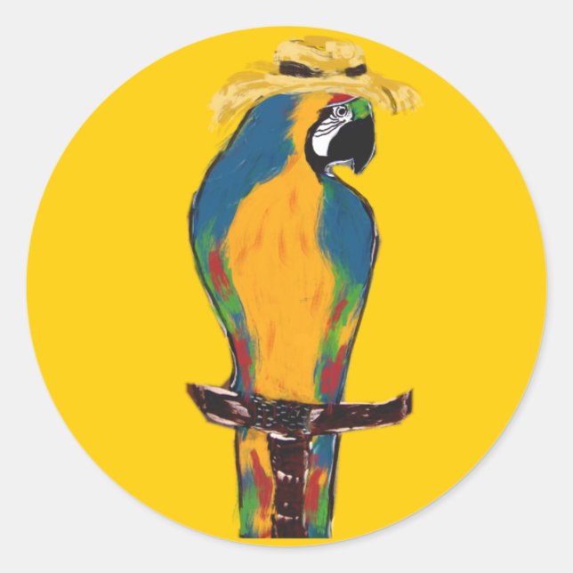 Blue & Yellow Parrot Classic Round Sticker (Front)