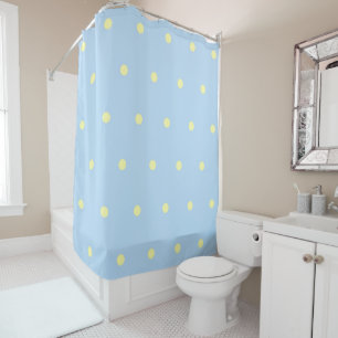 Blue Yellow Pastel Polka Dots Pattern Whimsical Shower Curtain