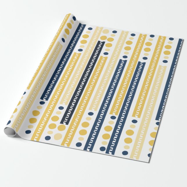 Blue & Yellow Pattern Wrapping Paper (Unrolled)