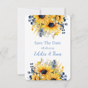 Blue Yellow Peony Bouquet Wedding Save The Date