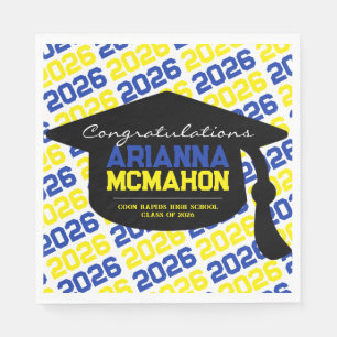 Blue & Yellow Personalised Graduation Cap Paper Napkin
