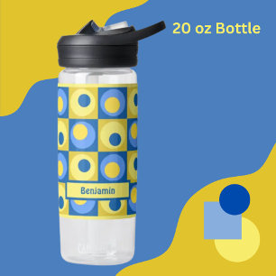 Blue Yellow Personalized Dot Square Theme Water Bottle