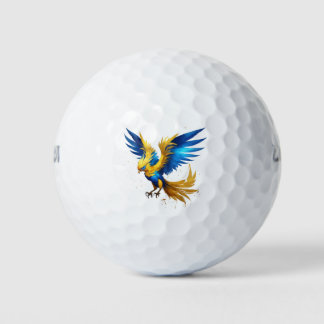 Blue & Yellow Phoenix Print Golf Ball