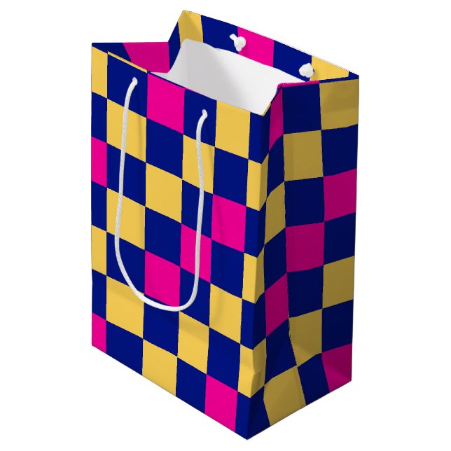 Blue Yellow Pink Checkered Pattern Design  Medium Gift Bag (Front Angled)