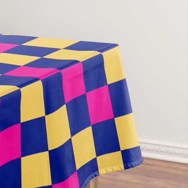 Blue Yellow Pink Checkered Pattern Design  Tablecloth (In Situ)