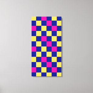Blue Yellow Pink Chequered Pattern Design Canvas Print