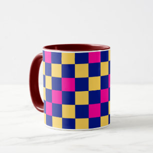 Blue Yellow Pink Chequered Pattern Design  Mug