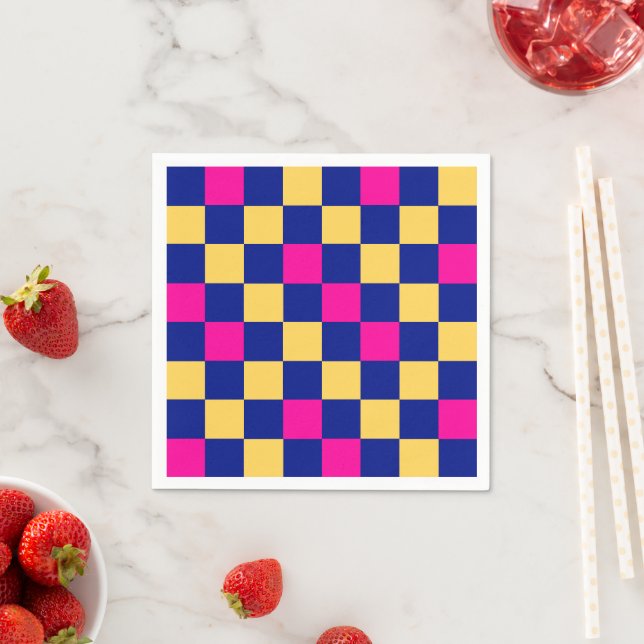 Blue Yellow Pink Chequered Pattern Design  Napkin (Insitu)
