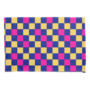 Blue Yellow Pink Chequered Pattern Design Pillowcase