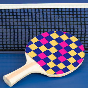 Blue Yellow Pink Chequered Pattern Design Ping Pong Paddle