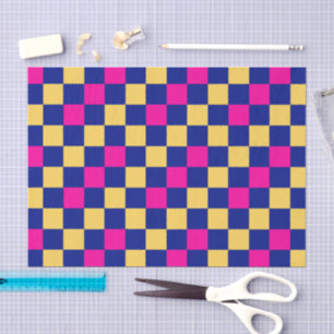 Blue Yellow Pink Chequered Pattern Design  Tissue Paper