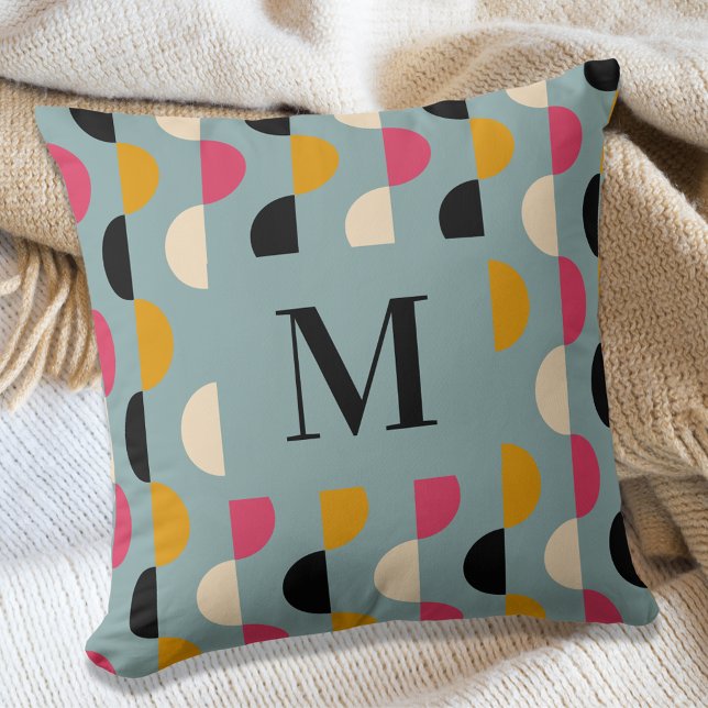 Blue yellow pink circle pattern retro cushion (Creator Uploaded)