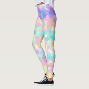 Blue Yellow Pink Green Pastel Mosaic Abstract Leggings