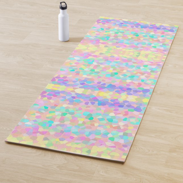 Blue Yellow Pink Green Pastel Mosaic Pattern Yoga Mat (In Situ)