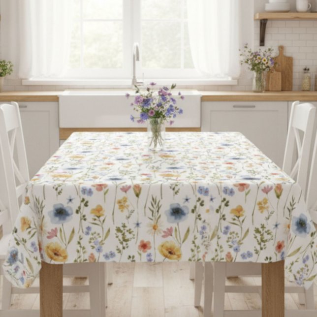 Blue Yellow Pink Wildflower Watercolor Tablecloth (Creator Uploaded)