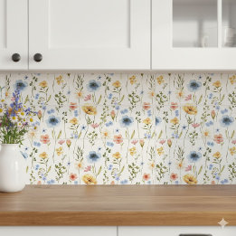 Blue Yellow Pink Wildflower Watercolor Tile