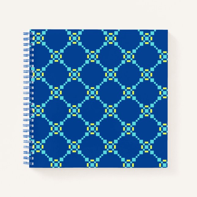 Blue & Yellow Pixelated Pattern Notebook (Front)