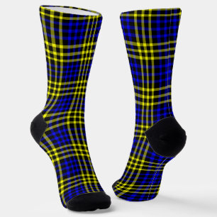 Blue Yellow Plaid Checker Seamless Pattern Socks
