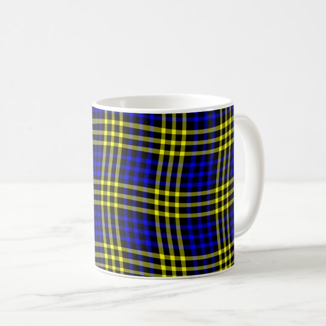Blue Yellow Plaid Chequered Seamless Pattern Coffee Mug (Front Right)