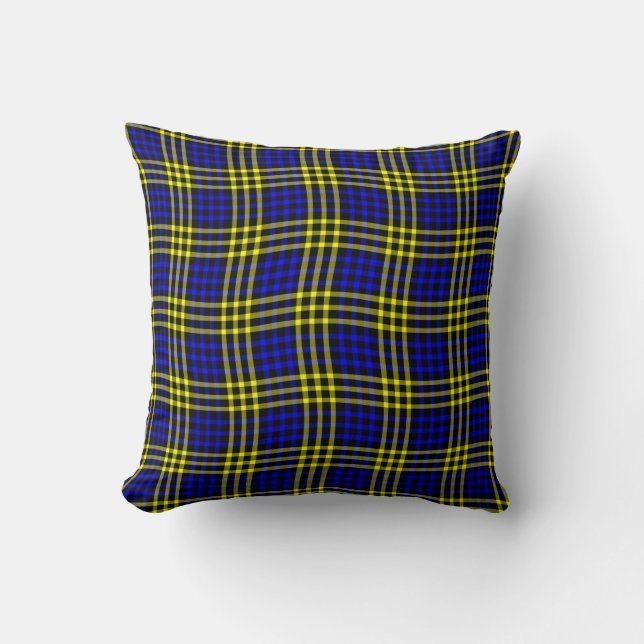 Blue Yellow Plaid Chequered Seamless Pattern Cushion (Front)