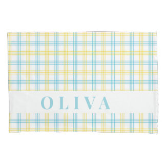 Blue Yellow Plaid Custom Name Pillowcase