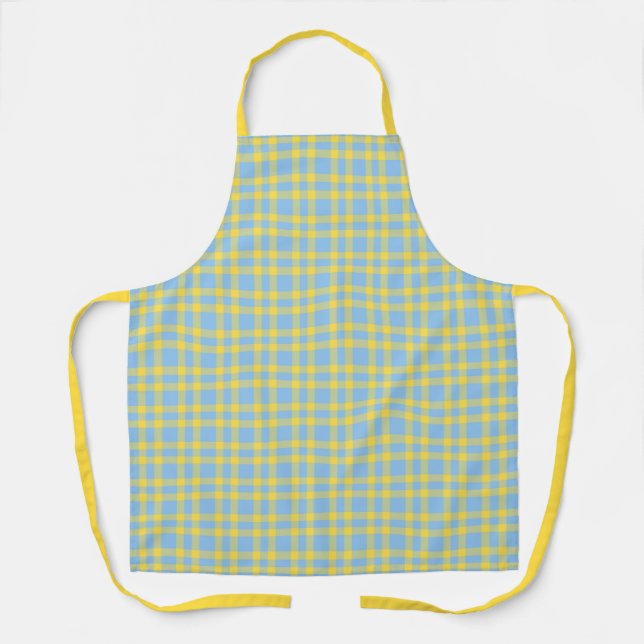 Blue Yellow Plaid Pattern Apron (Front)