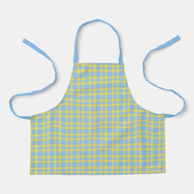 Blue Yellow Plaid Pattern Apron (Front)