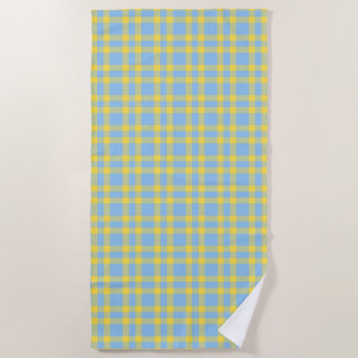 Blue Yellow Plaid Pattern Beach Towel