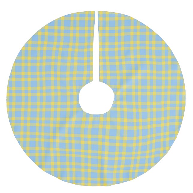 Blue Yellow Plaid Pattern Brushed Polyester Tree Skirt (Front)