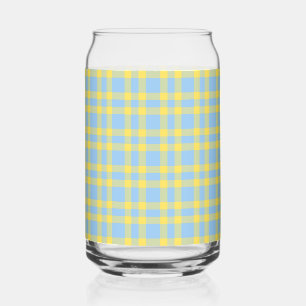 Blue Yellow Plaid Pattern Can Glass