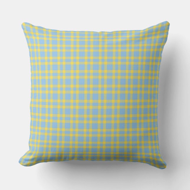 Blue Yellow Plaid Pattern Cushion (Front)