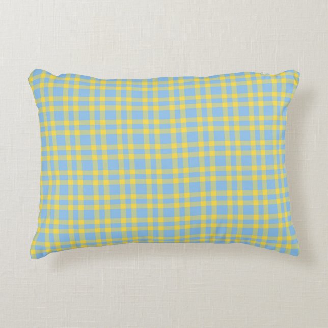 Blue Yellow Plaid Pattern Decorative Cushion (Front)