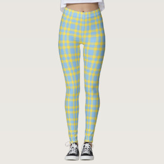 Blue Yellow Plaid Pattern Leggings