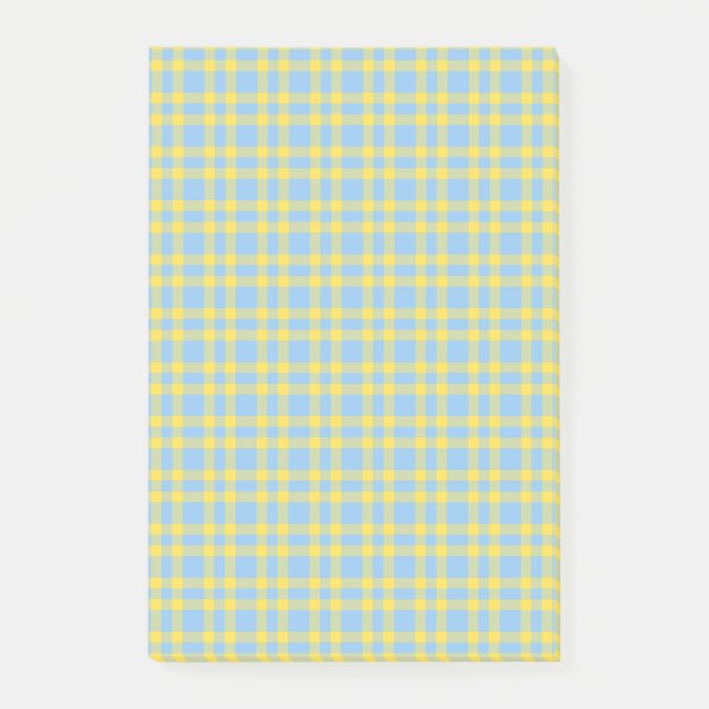Blue Yellow Plaid Pattern Post-it Notes (Front)