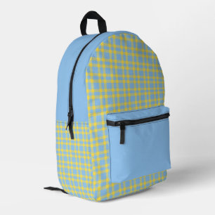 Blue Yellow Plaid Pattern Printed Backpack