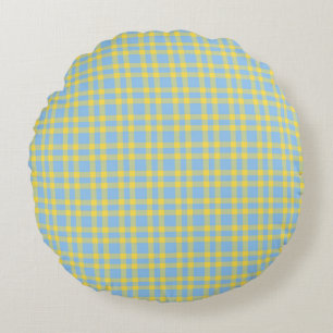 Blue Yellow Plaid Pattern Round Cushion