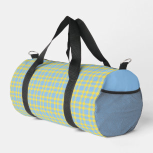 Blue Yellow Plaid Pattern Small Duffle Bag